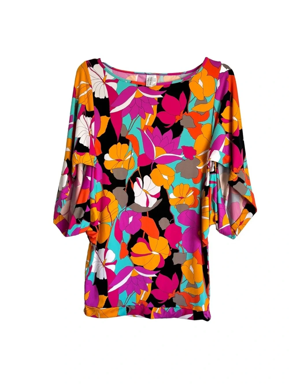 Trina Turk Floral Swim Cover Up Tunic Mini Dress Pink Pink Yellow